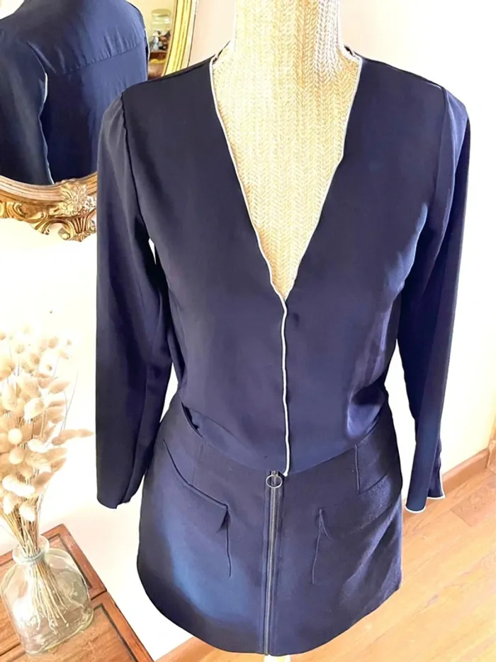 Sublime blouse chemise longue noir à liseré blanc fluide vintage - photo numéro 11