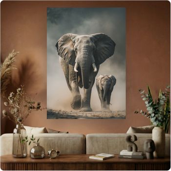 Affiche murale “Éléphant et son petit” poster savane nature déco A3 Sans cadre