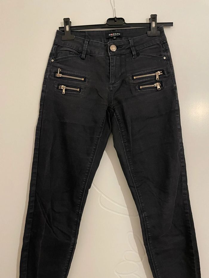 Pantalon extensible bleu marine presque noir taille haute coupe skinny Morgan taille 34 - photo numéro 2