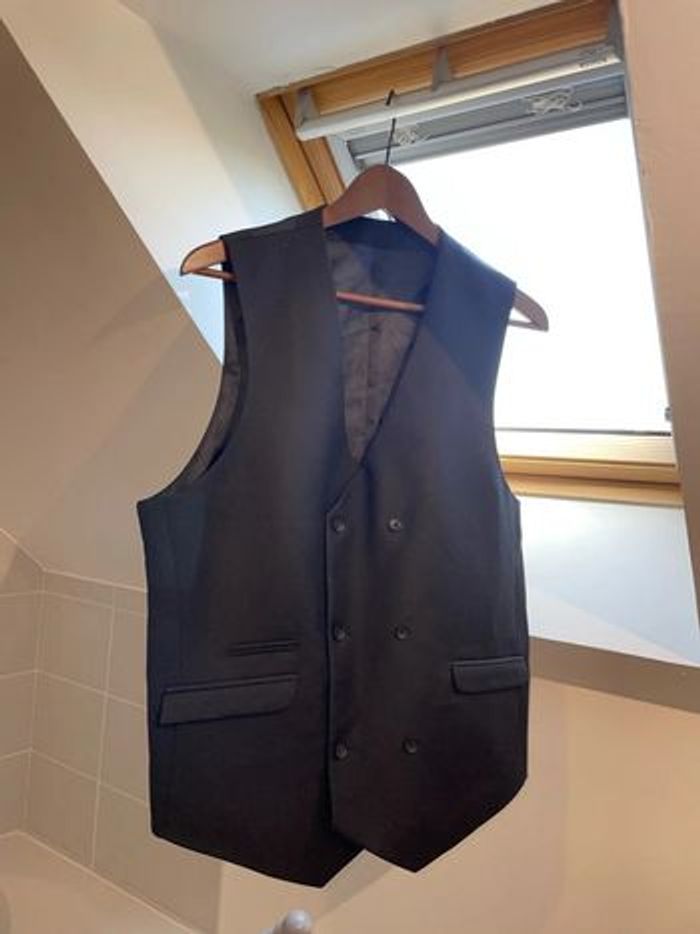 Gilet de costume noir croisé - XL