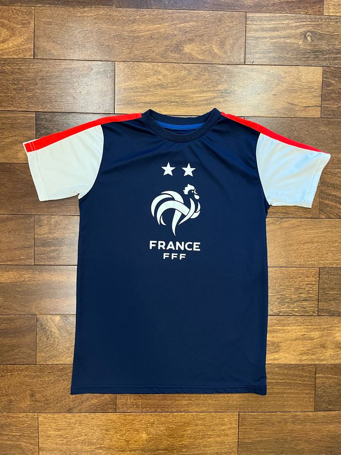 Maillot de foot 2 étoiles de l’équipe de france fff bleu taille 14 ans