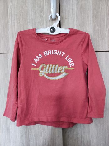 T Shirt sweat rose orangé pailleté bio 4 ans / Kiabi