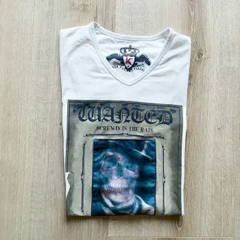 Kingz T-Shirt Wanted Blanc Exclusive Collection Homme Halloween Mode Vintage (Taille M)