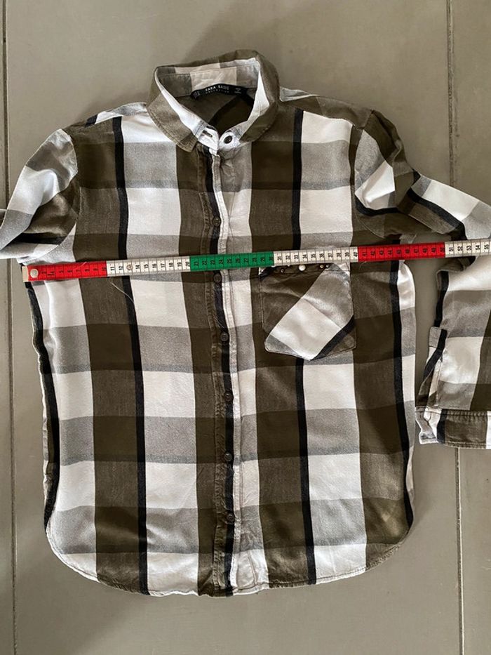 Chemise Zara blanche et kaki à gros carreaux manches longues taille S - photo numéro 16