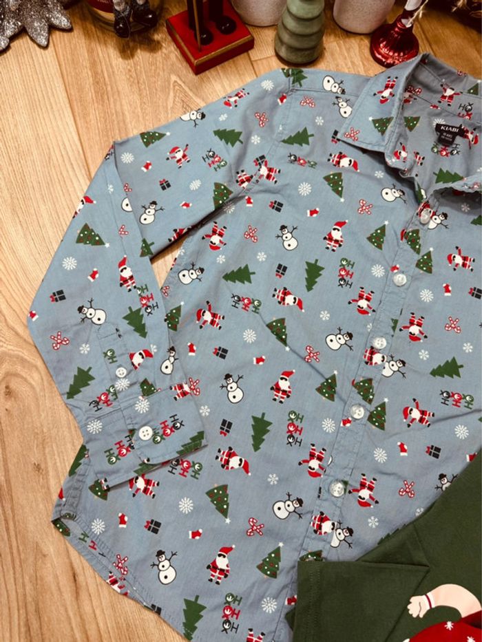 Taille 10 ans chemise et teeshirt de Noël garçon Kiabi bleu vert * Père Noël * 🎄 - photo numéro 2