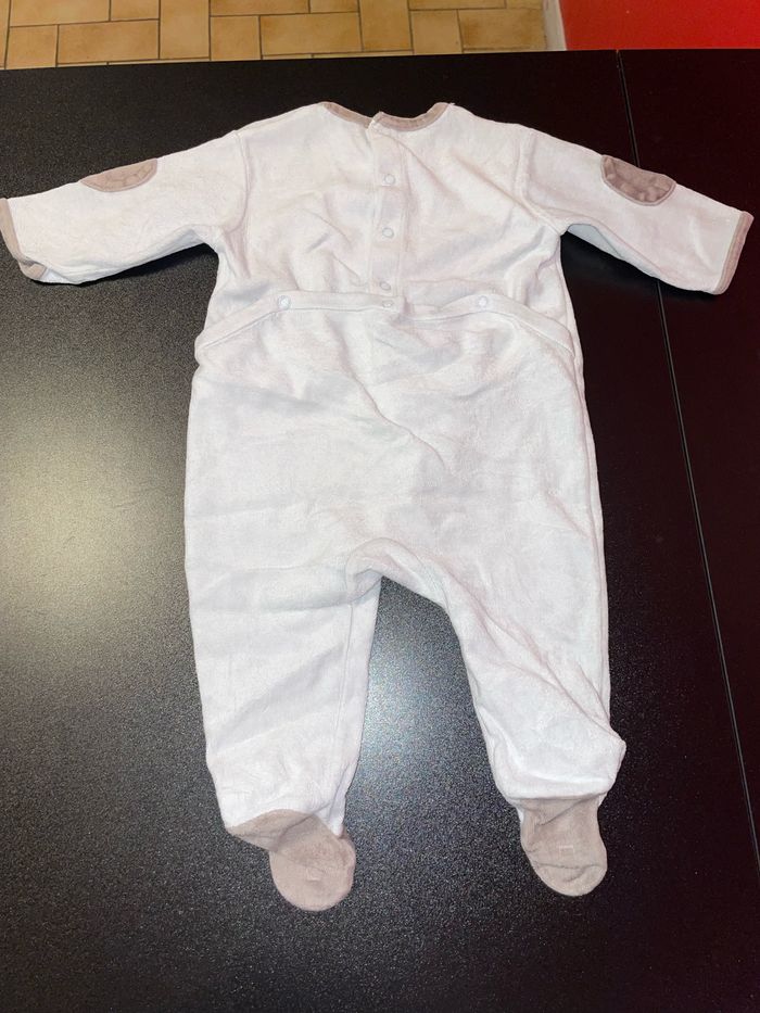 Pyjama grenouillère velours gris clair bébé 9 mois - photo numéro 2