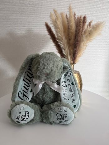 Peluche lapin personnalisable - modèle vert & gris 
