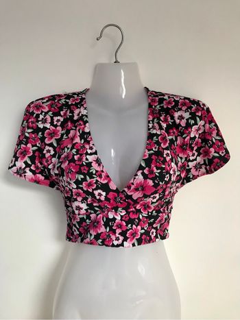 Croptop XS 34 Divided H&M imprimé fleuri à nouer dos semi dos nu manches courtes chauve souris