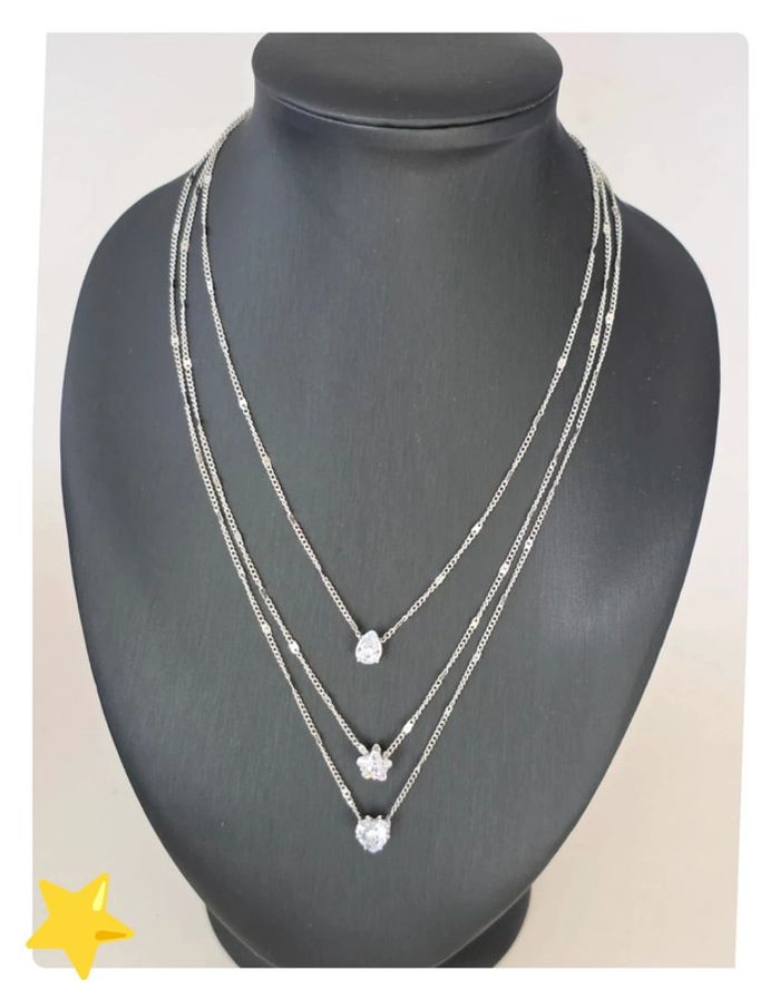 Collier multi-rangs avec pierre d'ornement goutte/étoile/coeur longueur 39-46cm acier inoxydable - photo numéro 2