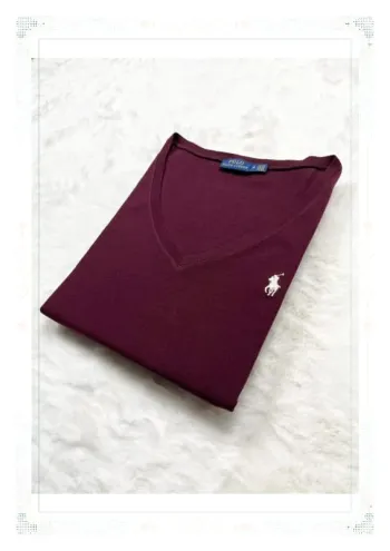 T-shirt manches longues Ralph Lauren femme coton rouge bordeaux col V taille M