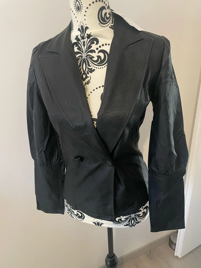 Veste blazer à manches longues noir en similicuir neuf Bellavie taille S - photo numéro 4