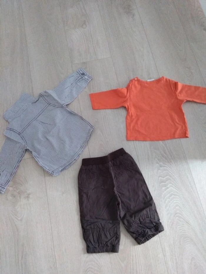 Ensemble garçon 5 pièces marron et orange pantalon chemise chaussettes Tape à l'oeil 9 mois - photo numéro 2