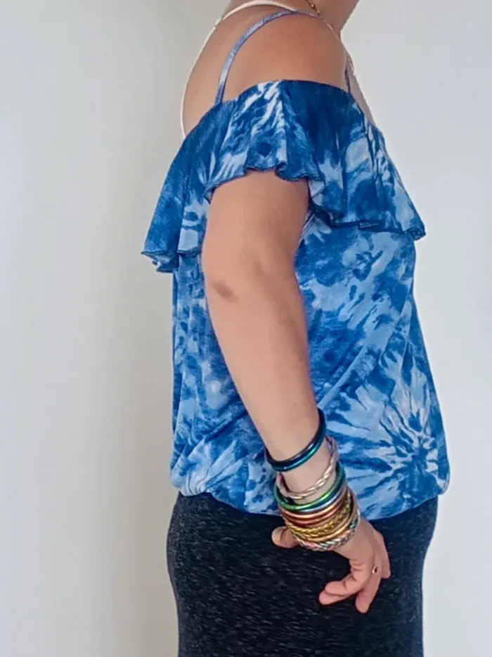 Top léger épaules dénudées Breal T.2 imprimé tie-dye - photo numéro 3