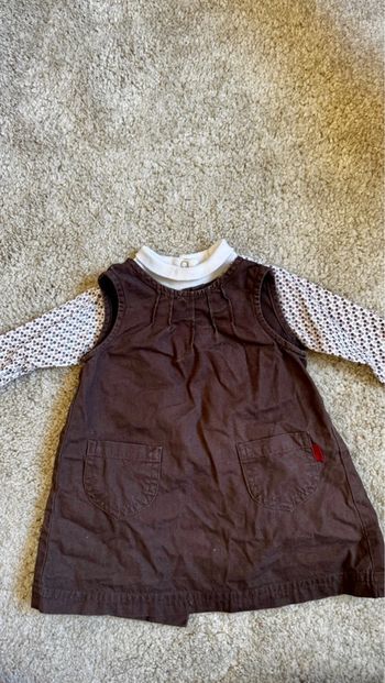 Robe denim marron + pull fleuri – For Nature Baby – 3 mois