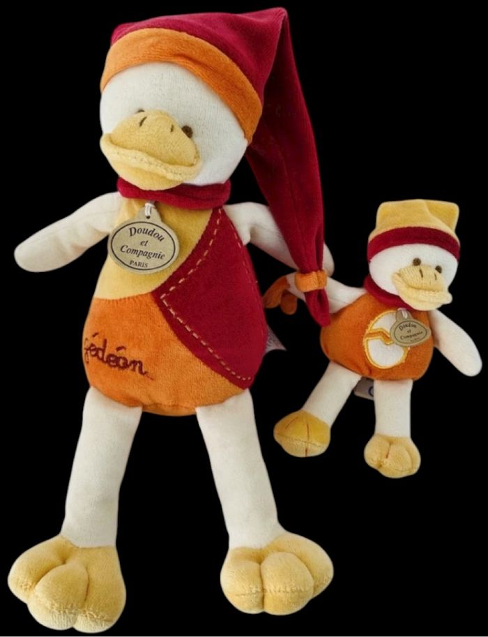 ❤️ DOUDOU ET COMPAGNIE Peluche Canard Gedeon Et Son Petit Orange Rouge