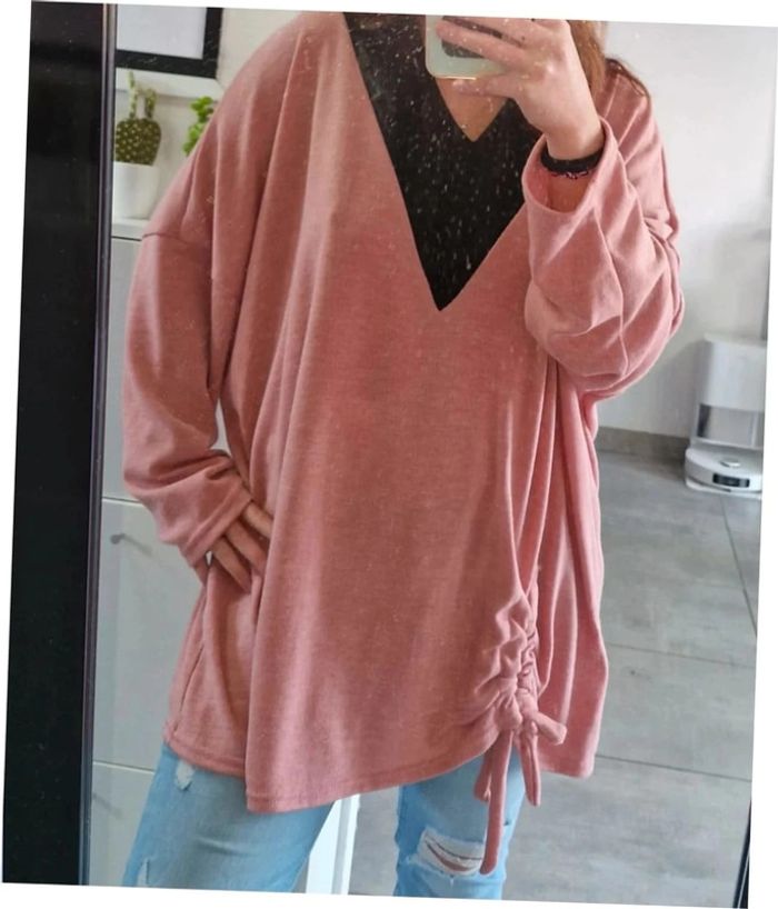 Pull bicolore rose et noir curvy - photo numéro 2