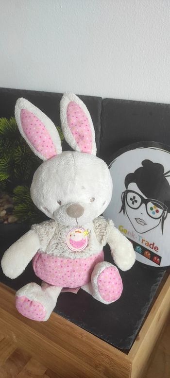 peluche lapin mots d'enfants rose blanc beige poussin poule étoile pois vert