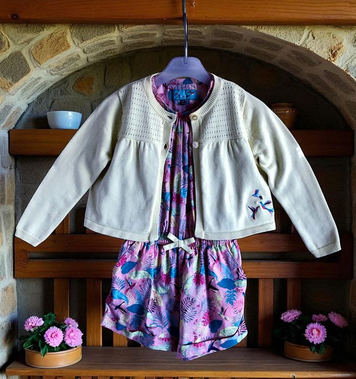 SERGENT MAJOR - 2P FILLE - COMBISHORT IMPRIMÉ TROPICAL AVEC GILET ASSORTI 3A