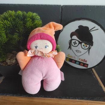 Doudou semi plat lutin Corolle poupée rose orange Chiffon #geektradedoudou
