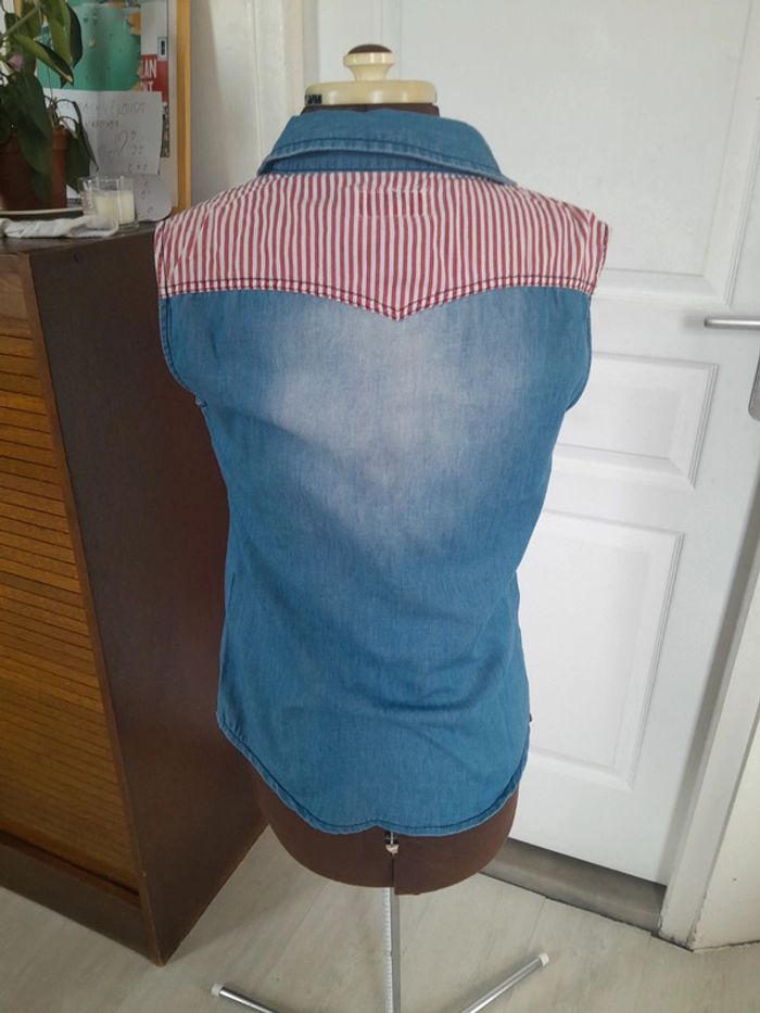 Chemise sans manche imprimé effet jean Chi Ole denim architect - photo numéro 2