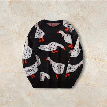 Knit White Goose Sweater Y2K Vintage Oversized 90s Taille  L – Crewneck Old School Americain Streetwear