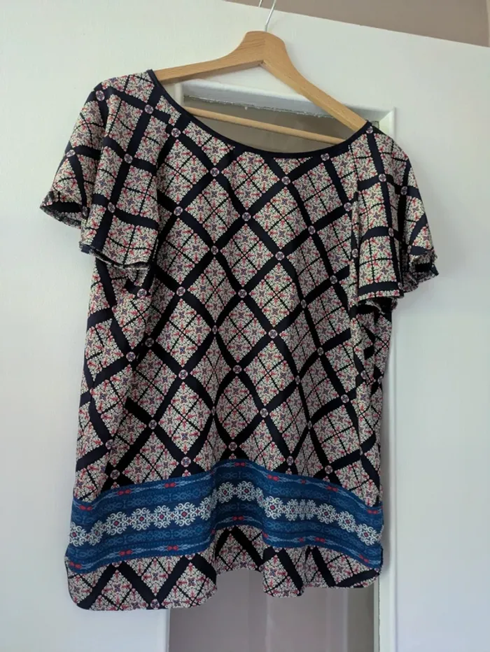 Magnifique haut blouse femme tons bleus taille 44 - photo numéro 2