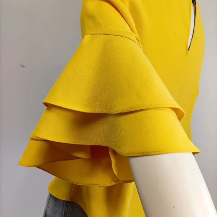 Top jaune Zara Woman à manches à volants style pop chic taille XS A619 - photo numéro 7