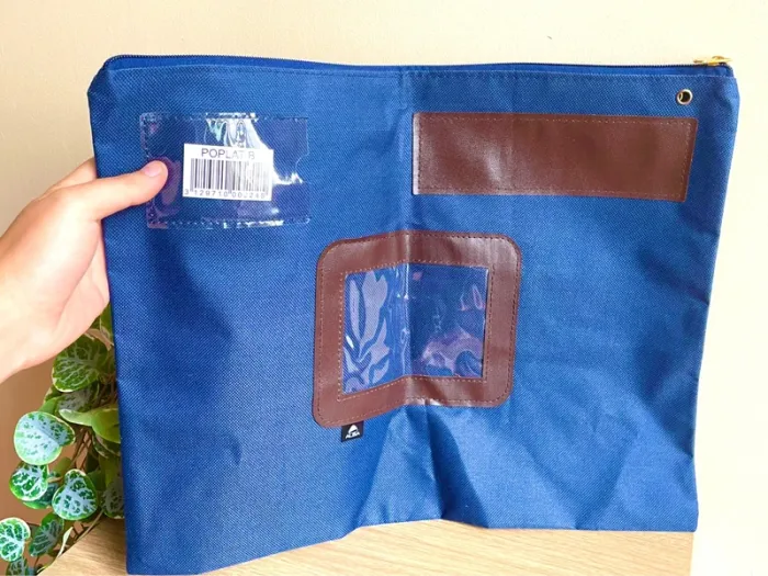 Pochette bleue vintage style poste avec fenetres plastique zip metal tres resistant - photo numéro 4