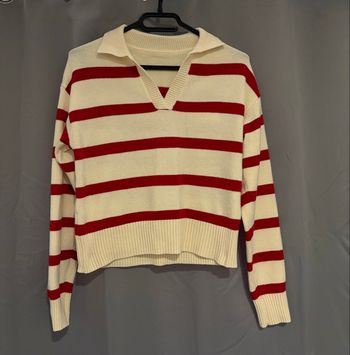 Pull marinière rouge & blanc – col polo style rétro