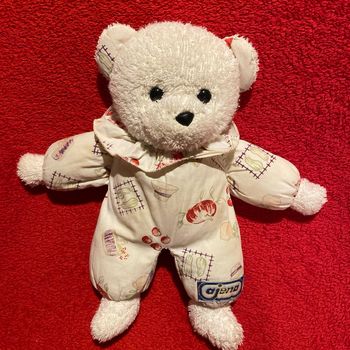 🇫🇷 Vintage Peluche Doudou Hochet Ours Crème Fruits Légumes Rouge Vert AJENA