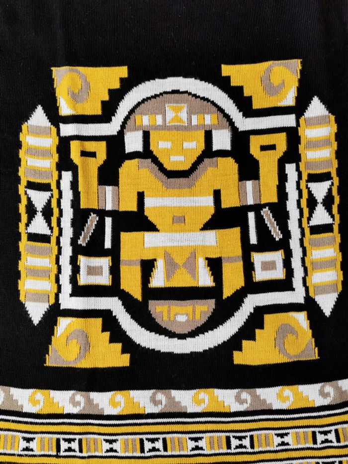 Pull inspiration aztèque noir jaune blanc taille L 40 - photo numéro 2