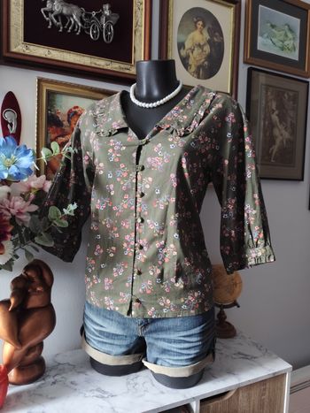 Blouse vintage imprimé multicolore fleuri coton