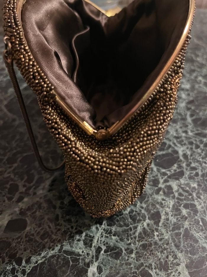 Petit sac  bronzé / marron en perles De Beynal années 1960/1970 - photo numéro 5