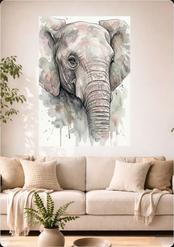 Affiche murale aquarelle "Éléphant sauvage" décoration animal A3 Sans cadre