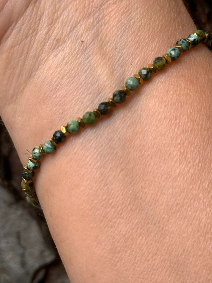 Vrac élastique réglable amazonite malachite breloque poisson acier inoxydable or - photo numéro 3