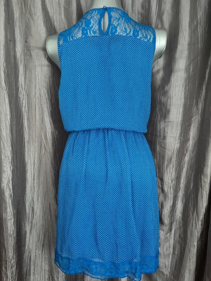 Belle robe mousseline bleue à pois dos dentelle XXXL/46 - photo numéro 5
