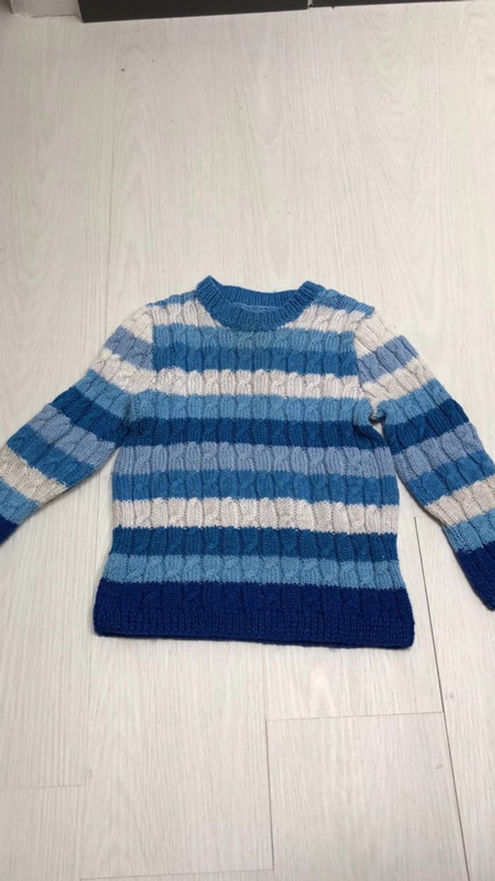 Pull rayure bleu fait main 24 mois