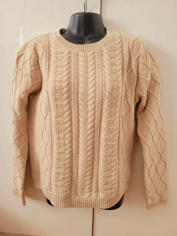 Pull torsadé beige marron lin coton taille L 40 - photo numéro 3
