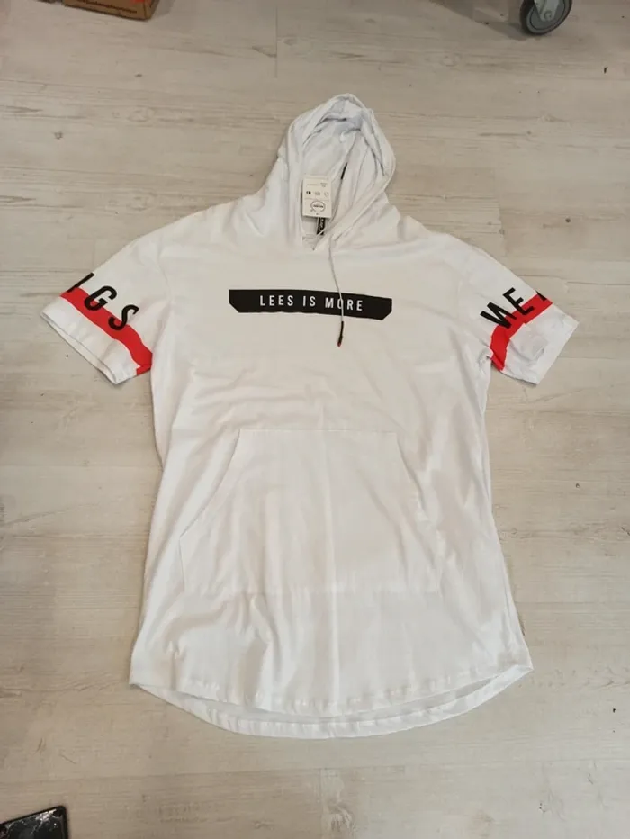 Tee shirt à capuche blanc noir et rouge homme xl - photo numéro 2