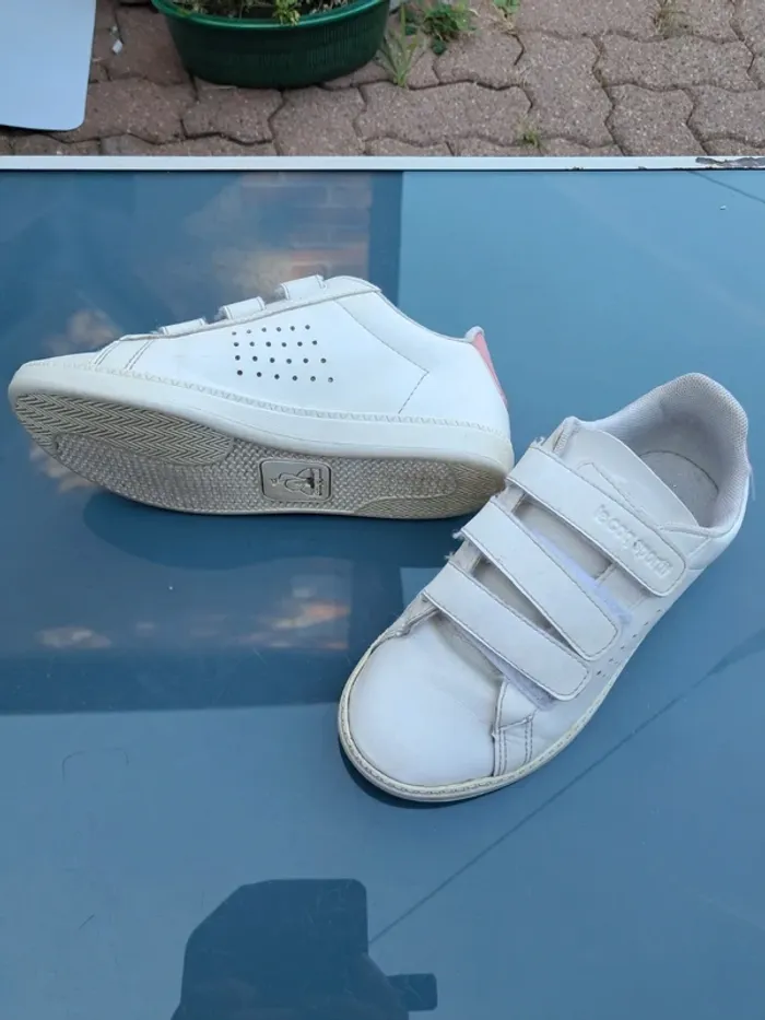 Jolies baskets 👟 cuir souple, sneakers blanches et logo arrière rose, scratch - T31 - Le coq sportif - photo numéro 4