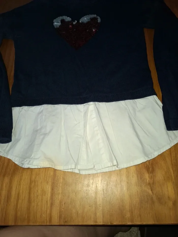 Pull chemise coeur sequins Vertbaudet 10 ans - photo numéro 2