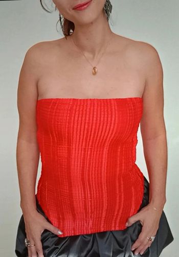 Bustier gaufré brillant rouge extensible