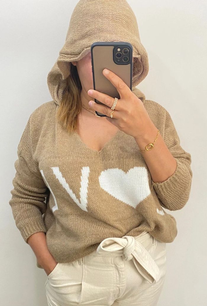 Superbe Pull A Capuche Col V Taille Unique - photo numéro 2