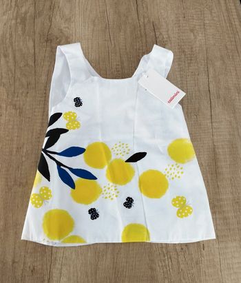 Débardeur blouse sans manches fille blanc et jaune taille 18 mois Catimini
