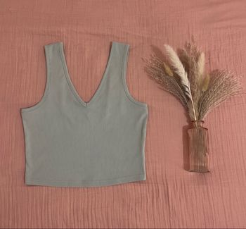 Top court, couleur menthe, col V, pour femme