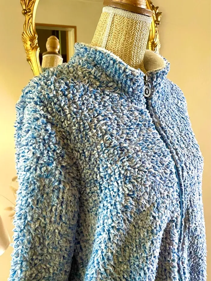 sublime veste teddy bouclette zippée bleu col montant poches cosy confort doux neuf taille M - photo numéro 12
