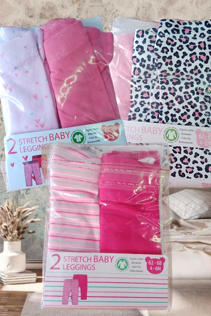 Lot de 6 leggings bébé filles en coton BIO -4-6 mois