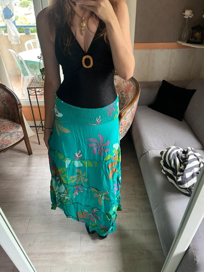 Jupe longue exotique maxi skirt bohème champêtre vintage y2k taille basse - photo numéro 2