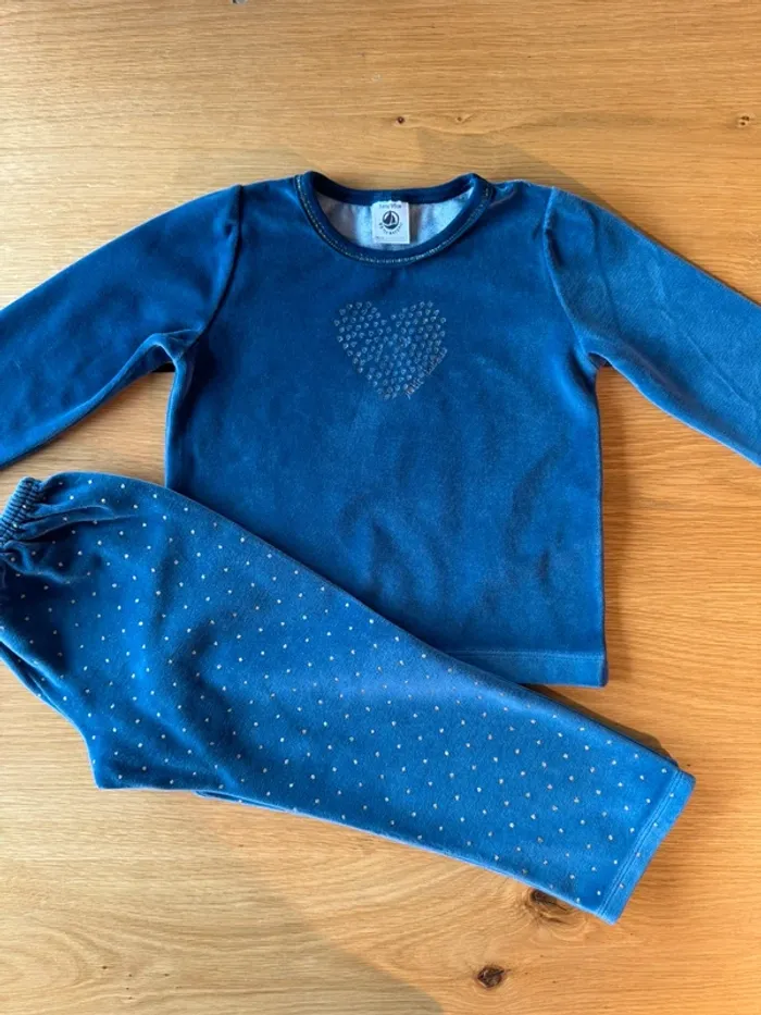 Pyjama 2 pièces en velours bleu marine et doré - Taille 3 Ans - photo numéro 2