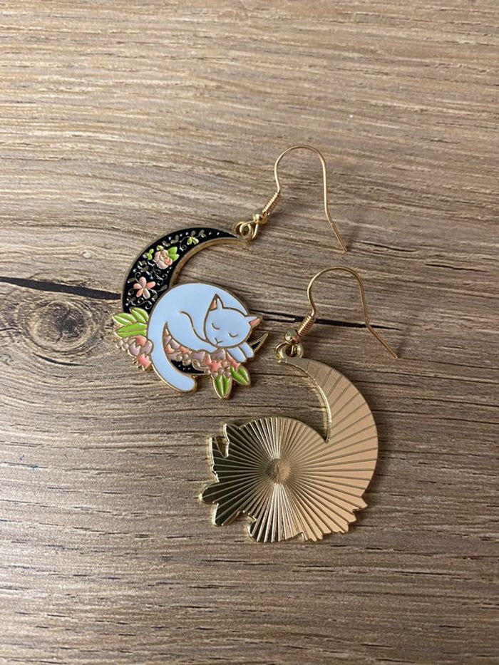 Boucles d’oreille chat lunaire rétro love - photo numéro 5